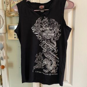 Women’s Harley Davidson Motorcycle Grunge Dragon Phoenix Tattoo Tank Top Sz M